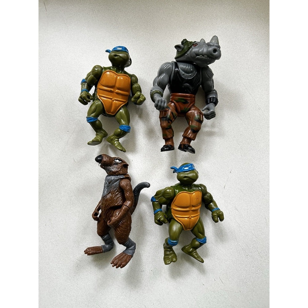 Rocksteady, Leonardo (2) & Splinter 80s VTG TMNT Action Figure Lot MIRAGE '88